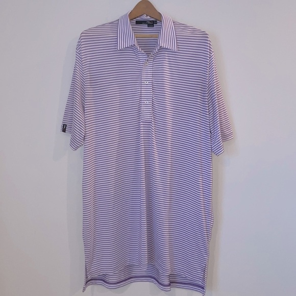 RLX Ralph Lauren Golf Polo SZ XL Purple/White Stripe Moisture Wicking - Picture 1 of 9